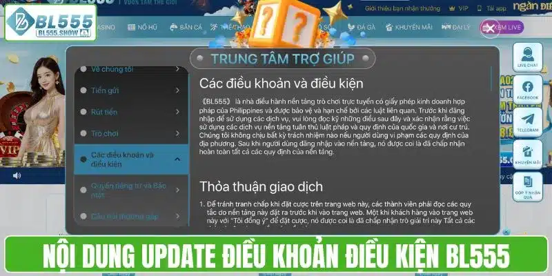 Nội dung update điều khoản điều kiện BL555